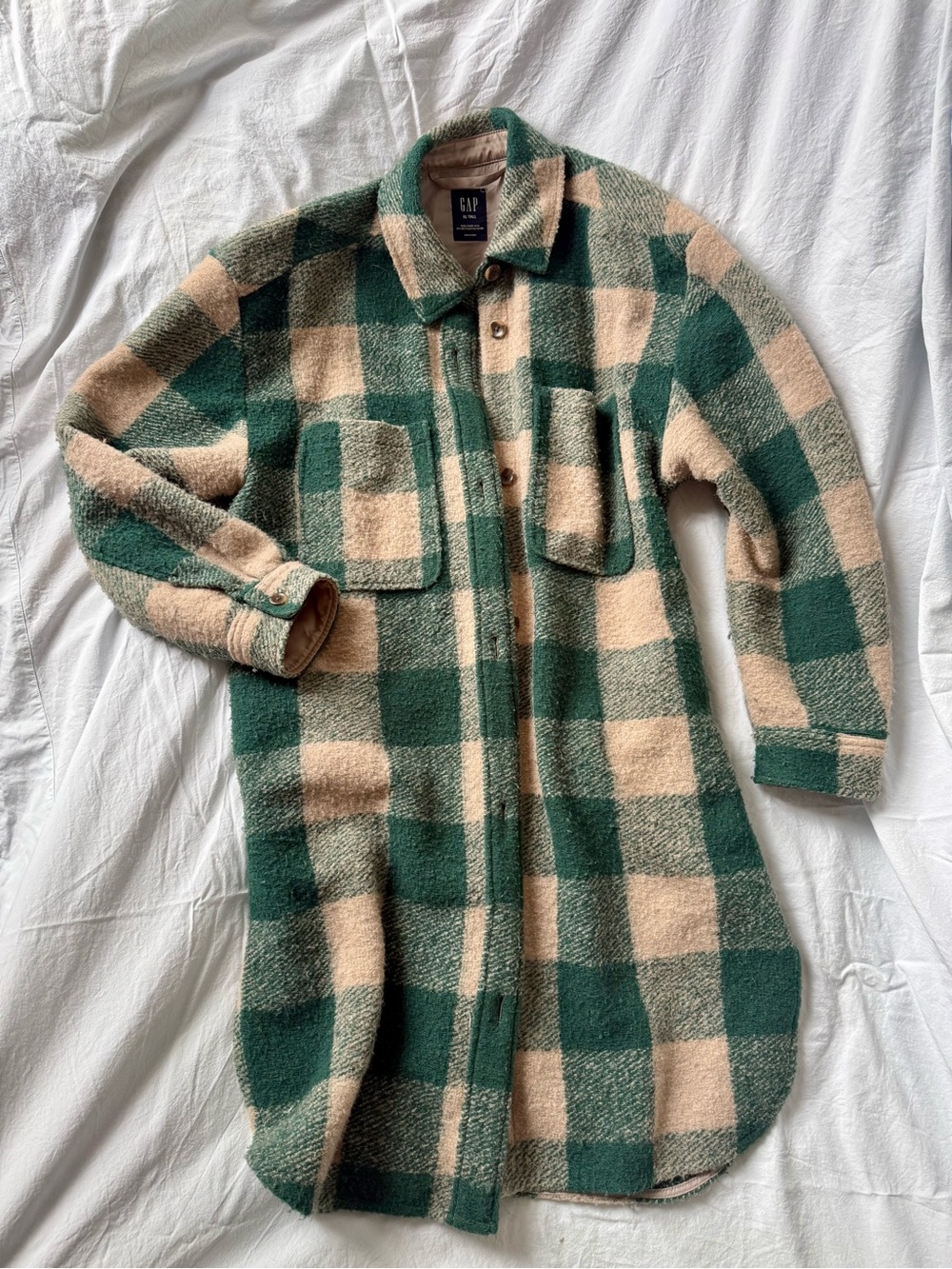 GAP Green & Cream Plaid Teddy Shacket